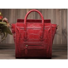 Celine Luggage Mini Tote z telecí kůže červené s červenou krokodílí kůží