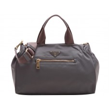 Prada Tessuto Nylon s koženým lemováním Bauletto Taška přes rameno šedá