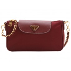 Prada Tessuto Nylon Se Saffiano Koženou Kabelkou Na Zápěstí Burgundsko