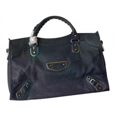 Balenciaga Classic Metallic Edge Irides City Bag tmavě modrá