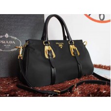 Prada Tessuto Nylon Měkká Telecí Kůže Kabelka S Horní Rukojetí Černá