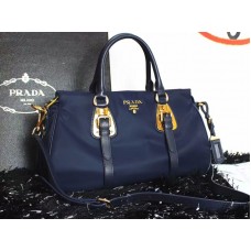 Prada Tessuto Nylon Měkká Telecí Kůže Kabelka S Horní Rukojetí Modrá