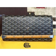 Kabelka Goyard Chevron Monte Carlo Bois černá s hnědým koženým lemováním