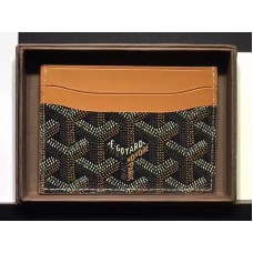 Pouzdro na karty Goyard Goyardine Saint Sulpice černé s hnědým koženým lemováním