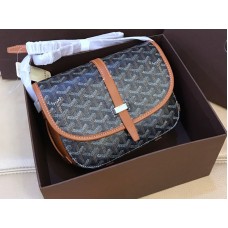 Kabelka přes rameno Goyard Goyardine Chevron černá s hnědým koženým lemováním