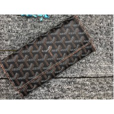 Dlouhá peněženka Goyard Varenne Chevron, černá s hnědým koženým lemováním