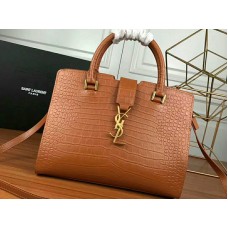 Saint Laurent Cabas Ysl Small v hladké hnědé kůži