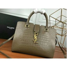 Saint Laurent Cabas Ysl Small v hladké kůži šedé barvy