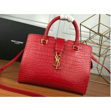 Saint Laurent Cabas Ysl Small v hladké kůži, červená