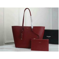 Velká kožená nákupní taška Saint Laurent Ysl v vínové barvě