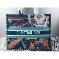 Kabelka Dior Book Tote z semiše a kůže Aladin, vícebarevná a modrá