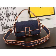 Velká džínová kabelka Fendi Baguette v modré a oranžové barvě