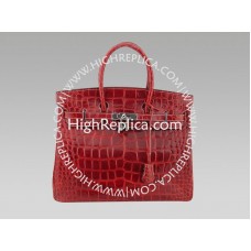 Hermes Birkin 35 cm červená imitace krokodýlí kůže