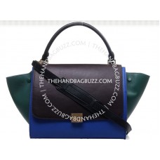 Celine Trapeze ramenní taška Multicolor Telecí kůže Hnědá/Modrá/Zelená