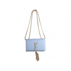 Yves Saint Laurent Mini taška s monogramem v originální kožené světle modré barvě
