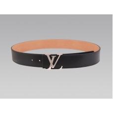 Louis Vuitton Initials černý kožený opasek se stříbrnou sponou