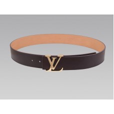 Louis Vuitton Initials hnědý kožený opasek se zlatou přezkou