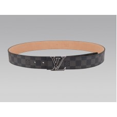 Louis Vuitton Initial Damier Graphite pásek s černou a stříbrnou přezkou
