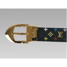 Louis Vuitton černý vícebarevný klasický pásek se zlatou přezkou