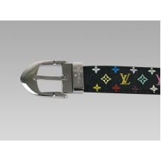 Louis Vuitton černý vícebarevný klasický opasek se stříbrnou sponou