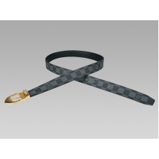 Klasický opasek Louis Vuitton Damier Graphite se zlatou přezkou